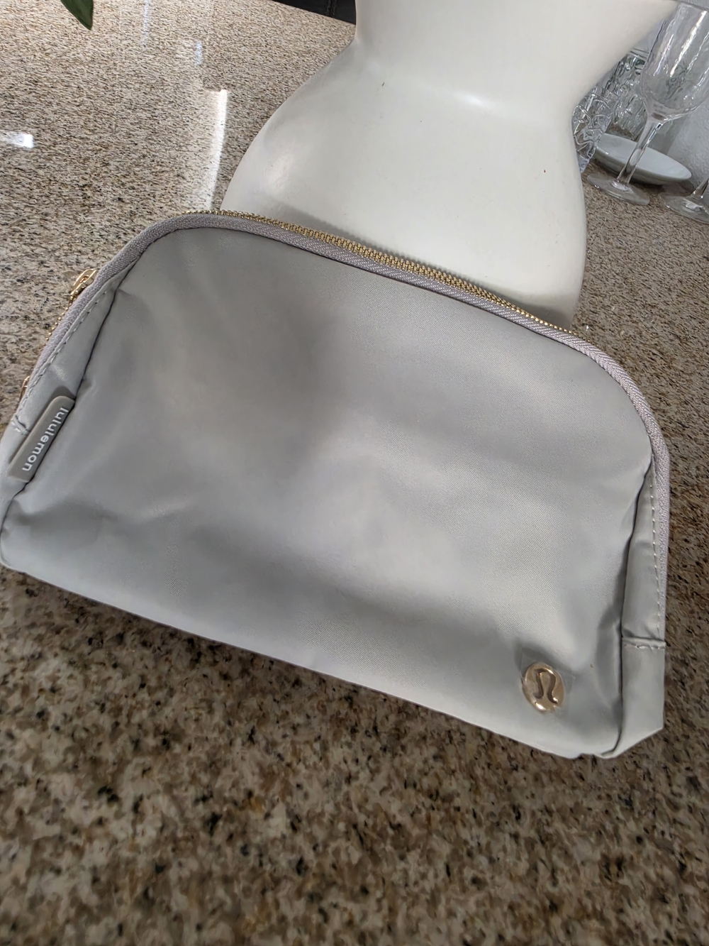 lululemon athletica Light Gray Cosmetic Pouch with Gold Hardware